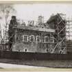 Historic photograph showing view of Dean Castle, Kilmarnock during restoration.