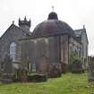 General view of the Argyll Mausoleum from the East with adjoining St Munn's Church, Kilmun in background.