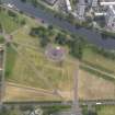Oblique aerial view of the parchmarks of the air raid shelters at Glasgow Green, looking SSW.