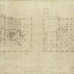 Edinburgh, 12-13 St Andrew Square, Guardian Royal Exchange.
Basement and ground floor plans.
Title: 'The Caledonian Insurance Company Proposed New Head Office St Andrew Square Edinburgh'.
Insc: 'Leslie Grahame - Thomson ARSA FRIBA 6 Ainslie Place Edinburgh'.
