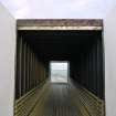 Interior view of the slatted timber section of An Turas waiting room, Gott Bay, Tiree, taken from the South-East.