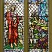Interior. Rev David Scott stained glass window. Detail