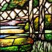 Interior. 23rd psalm stained glass window. Detail