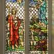 Interior. Rev David Scott stained glass window. Detail