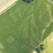 Oblique aerial view of the cropmarks of the pit-defined cursus, barrows and ring ditch, taken from the SW.