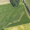 Oblique aerial view of the cropmarks of the pit-defined cursus, barrows and ring ditch, taken from the S.