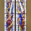 Interior. SW wall. Stained glass window. Detail