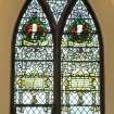 Interior. Side wall. Stained glass window. Detail