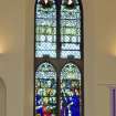 Interior. Side wall. Stained glass window. Detail