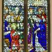 Interior. Side wall. Stained glass window. Detail