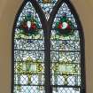 Interior. Side wall. Stained glass window. Detail