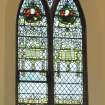 Interior. Side wall. Stained glass window. Detail