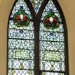 Interior. Side wall. Stained glass window. Detail