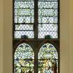 Interior. Side wall. Stained glass window. Detail