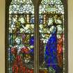 Interior. Side wall. Stained glass window. Detail