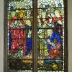 Interior. Side wall. Stained glass window. Detail