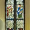 Interior. NE wall. Stained glass window. Detail