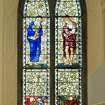 Interior. NE wall. Stained glass window. Detail