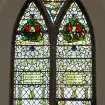 Interior. Side wall. Stained glass window. Detail