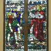 Interior. Side wall. Stained glass window. Detail