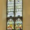 Interior. Side wall. Stained glass window. Detail