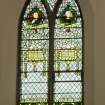 Interior. Side wall. Stained glass window. Detail