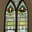 Interior. Side wall. Stained glass window. Detail