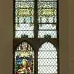 Interior. Side wall. Stained glass window. Detail
