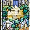 Interior. Side wall. Stained glass window. Detail