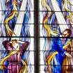 Interior. SW wall. Stained glass window. Detail