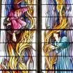 Interior. SW wall. Stained glass window. Detail