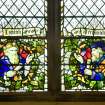 Interior. Side wall. Stained glass window. Detail