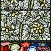 Interior. NE wall. Stained glass window. Detail
