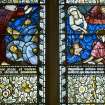 Interior. NE wall. Stained glass window. Detail