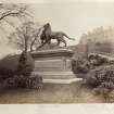 View of statue of lioness and her cubs.
Titled: 'Kelvingrove Park, Lioness and her cubs by Cain, 1867. '.
PHOTOGRAPH ALBUM NO.146. THE ANNAN ALBUM Page 18/6.