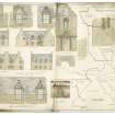 Drawing showing details and elevations
Titled: ‘Magdelane House, Prestonpans’. 
Student drawing.
