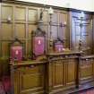 Interior view of the Provost's desk and seating in the Council Chamber on the first floor of Clydebank Town Hall and Municipal buildings, Clydebank.