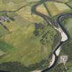 Oblique aerial view of the cropmarks of the palaeochannels beside the River Findhorn, looking NNW.