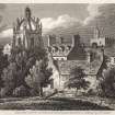 Engraving of King's College, Aberdeen, showing church tower & other buildings.
Titled 'King's College, Aberdeen, Aberdeenshire. Engraved by J. Storer for the Antiquarian and Topographical Cabinet from a drawing by J. D. Glennie.'