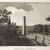Engraving of Abernethy Round Tower & nearby house.
Titled 'Abernethy Tower, Pl.2. Published by S. Hooper Oct.17. 1790. J. N. sculp.'
