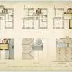 Drawing showing basement, ground, first and second floor plans, roof plan and East elevation for proposed alterations at Cammo House, Edinburgh. 
Insc: 'Cammo House, Cramond'
Signed: 'Johm Watherston & Son, 29, Queensferry Street, Edinburgh'