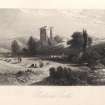 Engraving of Borthwick Castle in a landscape.
Titled 'Borthwick castle.'