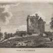 Engraving of Clackmannan Tower & adjacent buildings.
Titled: ' Tower of Clackmannan. Davd. Allan delt.P. Thomson sc.'