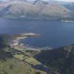 General oblique aerial view of Sallachan with Loch nan Gabhar in the foreground and Loch Linnhe beyond, looking ESE.