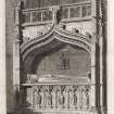The church of Douglass, engraving of tomb of Archibald 5th Earl of Douglas.
Titled: 'Monument of Archibald, 5th Earl of Douglass in the church of Douglass, drawn and engraved by Edward Blore. Published July 1st 1824 by Harding, Triphook and Lepard, Finsbury Square, London. Proof.'
