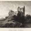 Engraving of Doune Castle.
Titled: 'Doune Castle, Perthshire. Pl.3. Engraved by J.C. Varrall from a painting by G. Arnold, ARA for The Antiquarian Itinerary. Pl.3.'