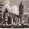 Engraving of Dunblane Cathedral. Northwest view.
Titled ' Dunblane, Perthshire. North West View of the Cathedral. Engraved and published by J. Storer from a drawing by J. Gillespie, June 1st 1812.'