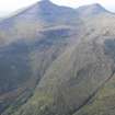 Oblique aerial view of Ben More looking up Gleann Dubh with Dun Breac fort in the foreground, looking to the NW.