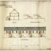 Drawing showing section, ground plan of stairs and back elevation of tenements in Niddrie. 
Titled: 'Tenements at Niddrie for Messrs The Niddrie & Benhar Coal Co (Limited)'.
Signed: 'Brown & Grieve 18.8.90'