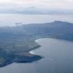 General oblique aerial view of Eigg centred on Bay of Laig, looking SSE.